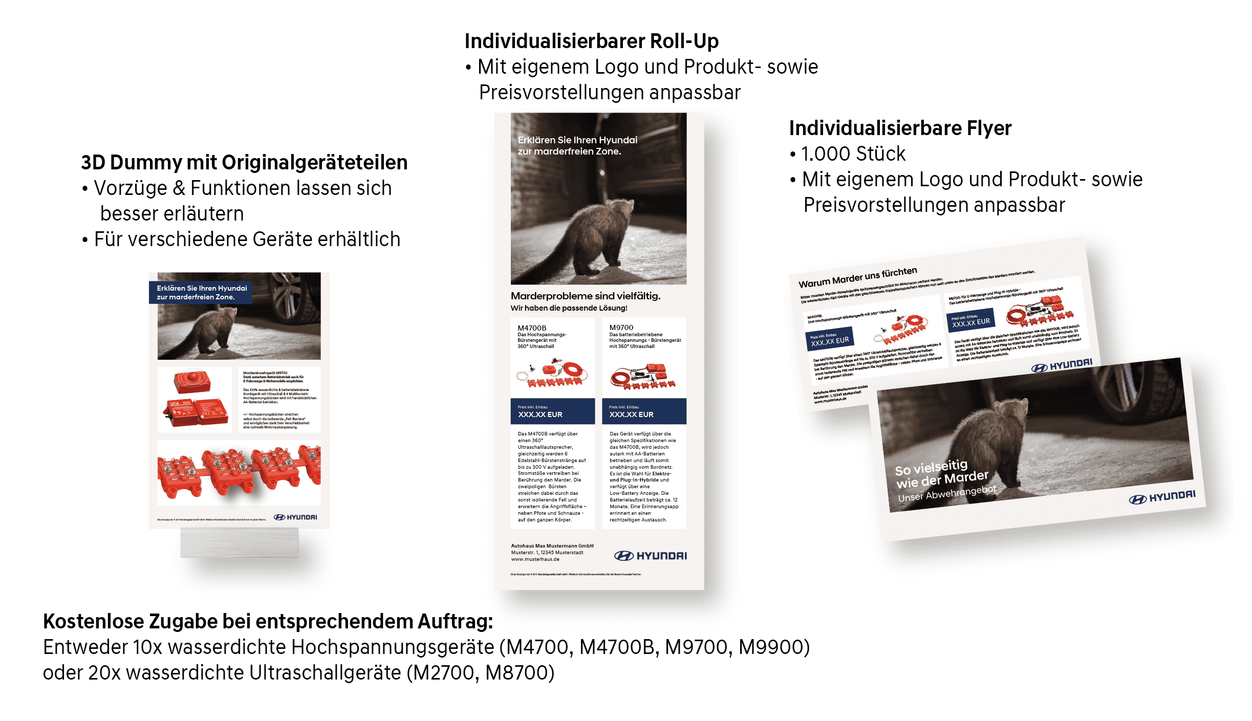 Drei K&K Werbemittel nebeneinander